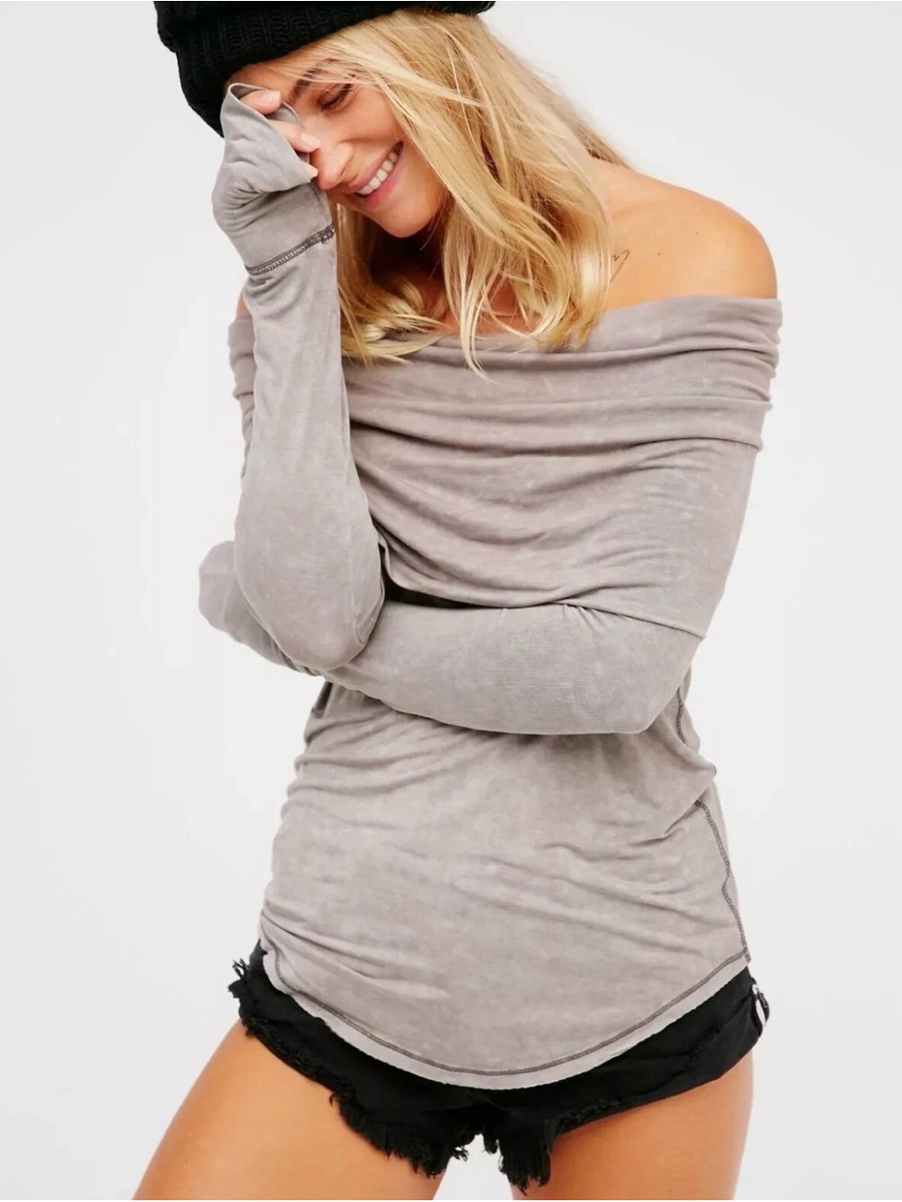 Free people Cosmo Cowl top. Off shoulder long sleeve top.